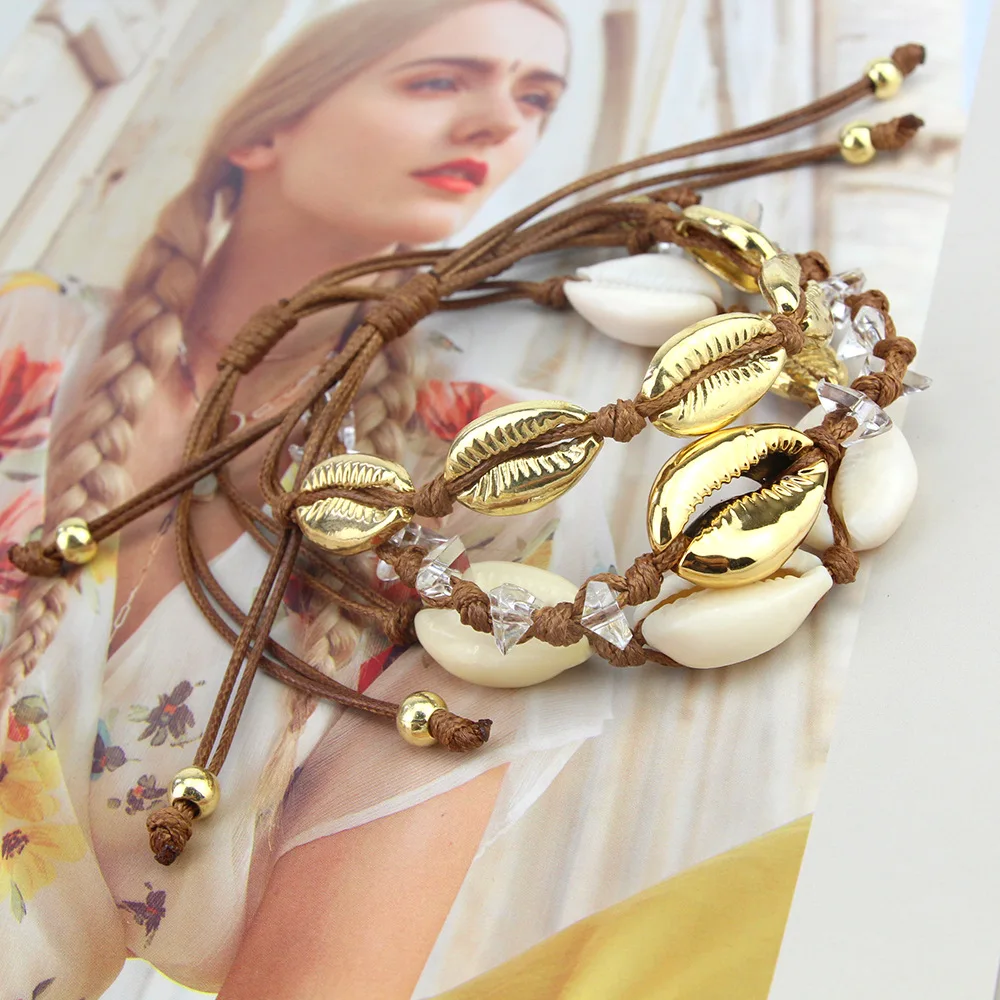 

MMEIER Delicate shell Bracelet femme Adjustable boho Macrame Rope Chain Bracelet Beads Charm Bracelet Bohemian Beach Jewelry new