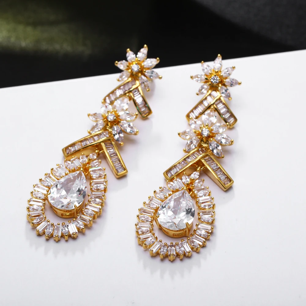 65 mm Very Long Water drop Earrings White and Gold color Jewellery for Party Pretty Jewelry Women Large Drop earring