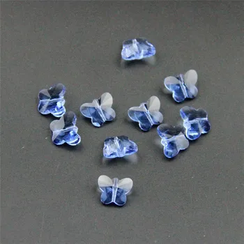 

New Style 100pcs Sapphire 14mm Crystal Butterfly Beads Middle Hole Crystal Glass Chandelier Parts Crystal Hanging Drop HomeDecor