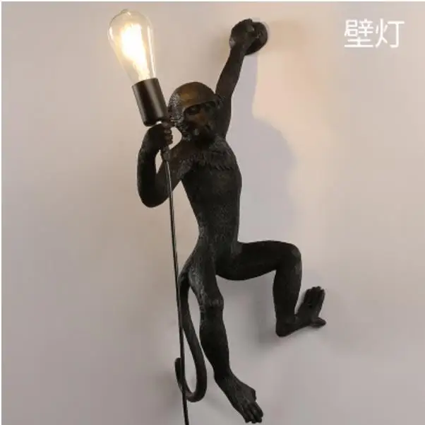 Resin Black White Monkey Pendant Light For Living Room Lamps Art Parlor Study Room Led Lights lustre With E27 Dimming Led Bulb