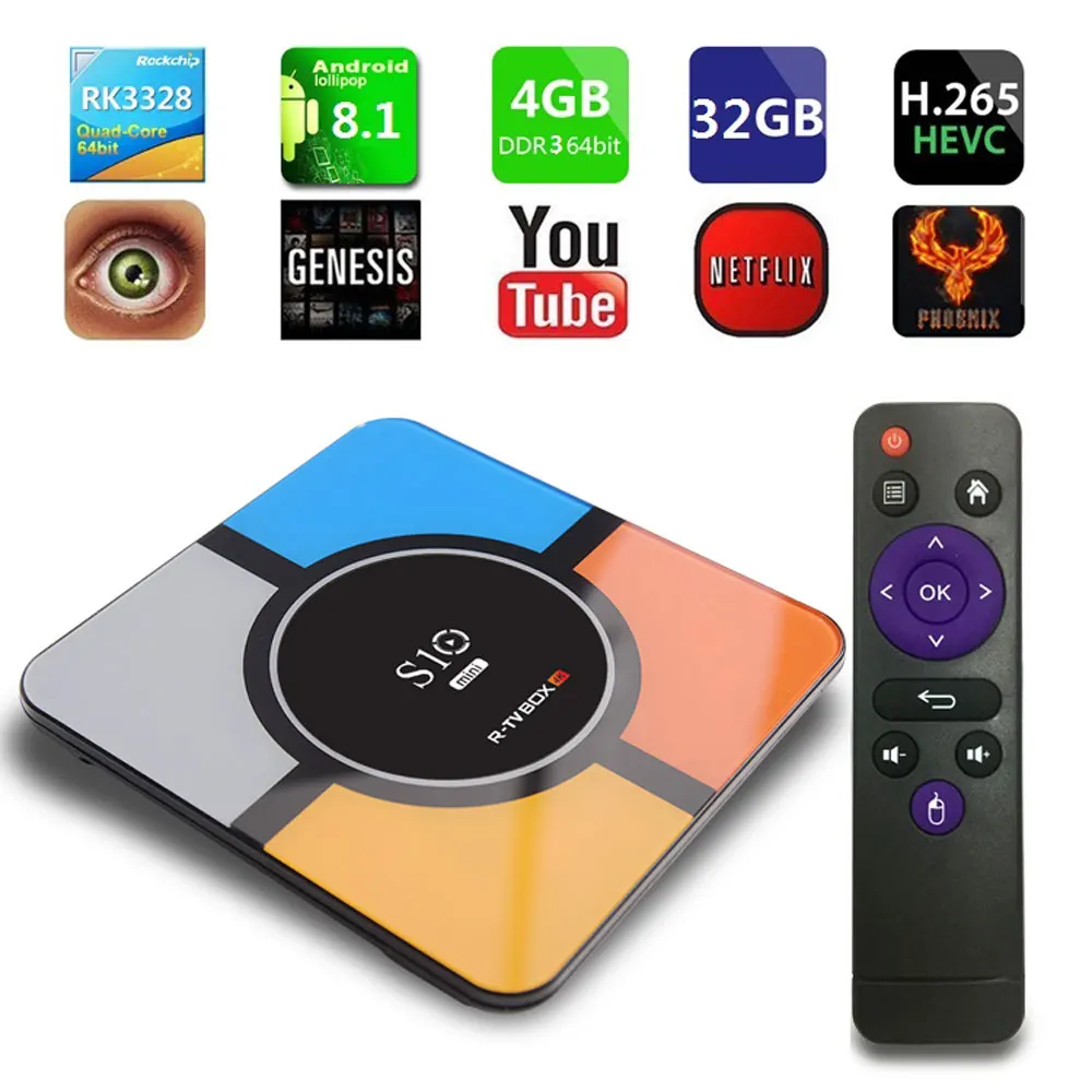 

Android 9.0 TV BOX S10 MINI Smart TV Box 4GB RAM 64GB ROM 2.4G WiFi LAN RK3328 Quad-Core Set Top Box Media Player USB 3.0