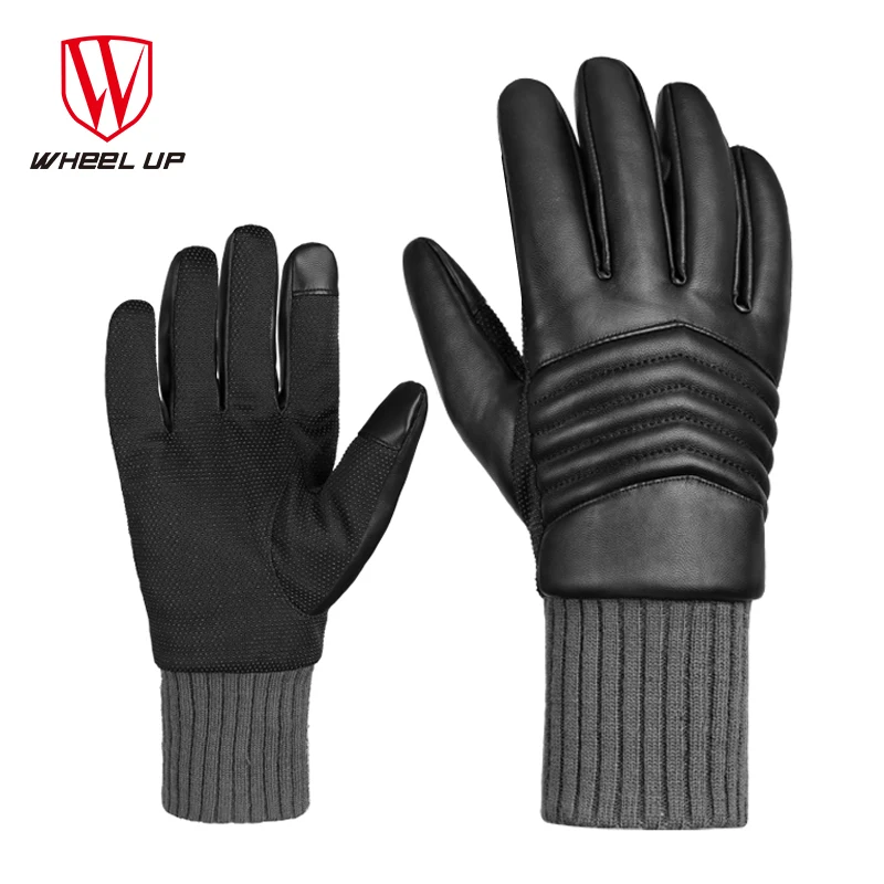 

WHEEL UP Winter Thermal Cycling Gloves Windproof Screen Touch Outdoor Sports Motorcycle Bike Bicycle PU Leather Glove Men MTB