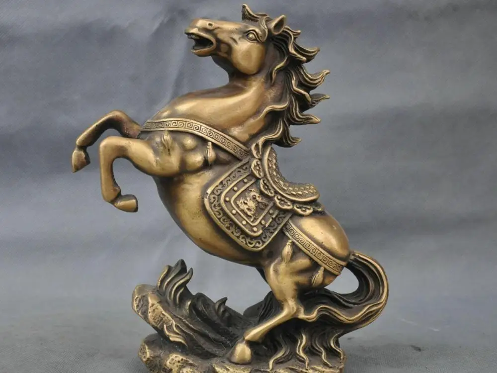 

8'' China Fengshui Pure Bronze Zodiac Horse Statue Figurine