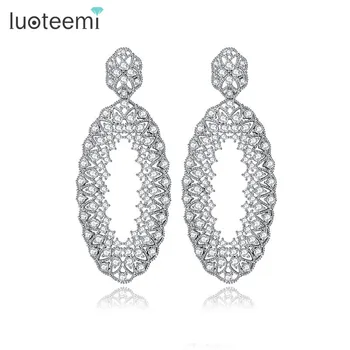 

LUOTEEMI Gorgeous White Gold-Color Vintage Hollow Out Water Drop Micro Inlay AAA Cubic Zirconia Dangle Earrings Bijoux