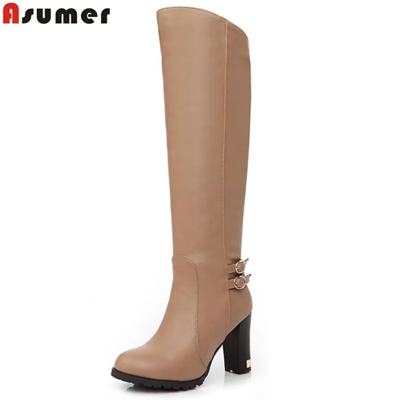 Женские мотоциклетные сапоги на высоком каблуке из ПУ кожи|knee high boots|high bootsleather winter