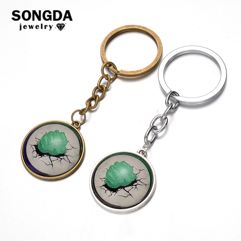 

SONGDA The Avengers Superhero Hulk Keychain Incredible Hulk Smash Hand Cartoon Photo Glass Cabochon Pendant Collectible Key Ring