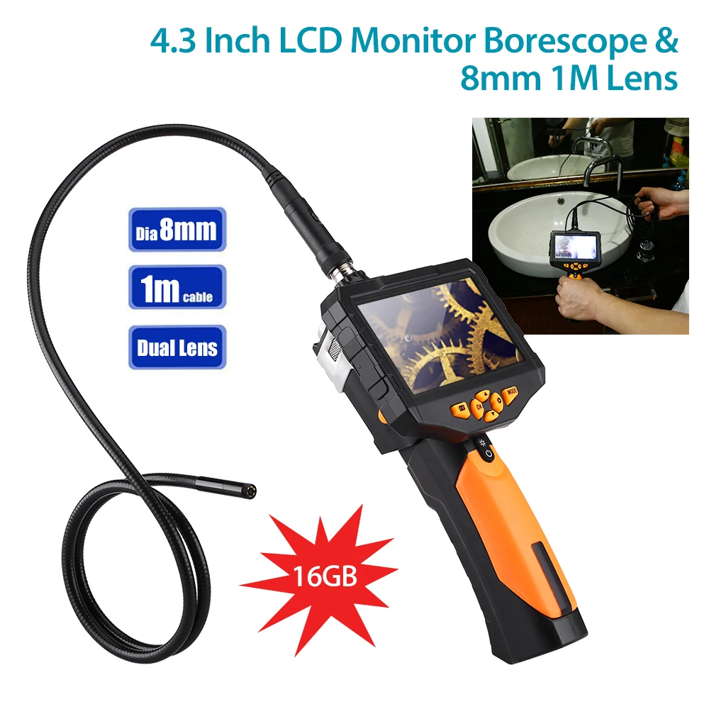 

EYOYO NTS300 3M 8mm Endoscope Dual Camera Lens Flexible IP67 Waterproof Inspection Borescope Cameras 6LEDs Oil-proof Snake Cam