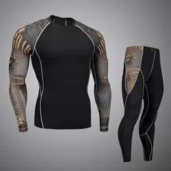 Фитнес Для мужчин Pro сжатии ММА Rashguard кожи База Слои тренировки одежда с длинным рукавом комплекты Crossfit джиу-джитсу футболка Homme