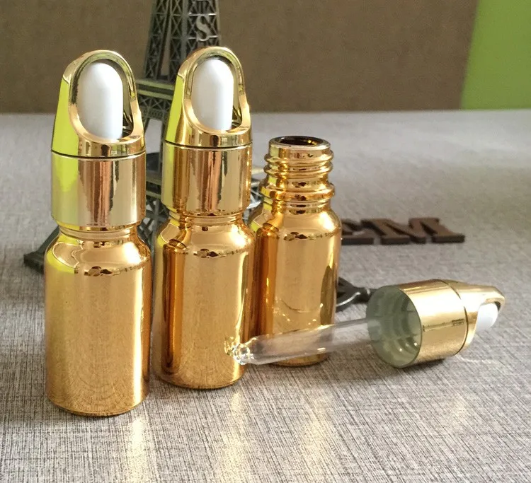 Banhado a Ouro Garrafa de Óleo Conta-gotas de Vidro Cor de Ouro Peças Alta Temperatura Frasco Conta-gotas Essentical Pequeno Atacado 50 10 ml 3 Cheap Garrafas reutilizáveis