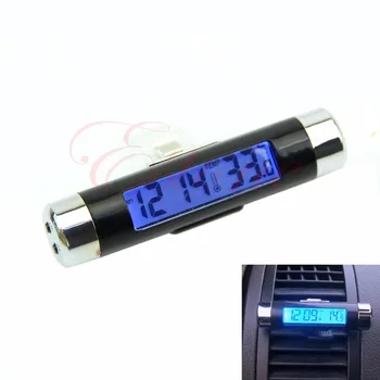 

OOTDTY Practical 2in1 Car LCD Clip-on Digital Backlight Automotive Thermometer Clock