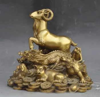 

Christmas 8"Lucky Chinese Feng shui Brass wealth yuanbao money 12 zodiac animal statue Halloween