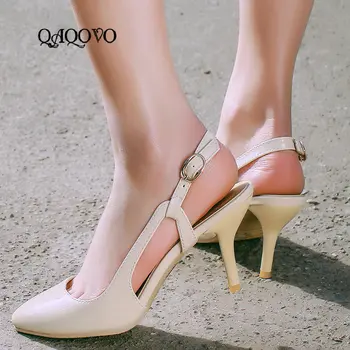 

2019 Summer Gladiator Sandals Women Sexy Pantent Leather Thin High heels Pumps Fashion Pointed Toe Casual Shoes Black Beige Red