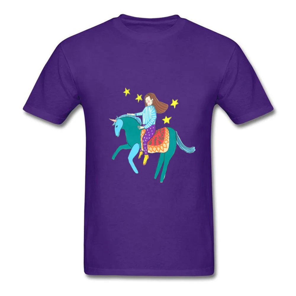 Girl riding a unicorn Hip Hop Casual T Shirt Round Collar All Cotton Short Sleeve Tops Shirts for Men Clothing Shirt Summer Fall Girl riding a unicorn purple