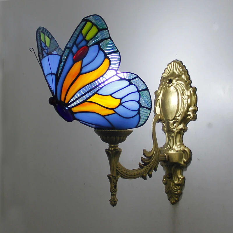 Europeu para Cima para Baixo Luzes de Parede para o Quarto Conduziu a Lâmpada Artpad Retro Vitrais Borboleta Cabeceira Corredor Frente Espelho E27 Turca 18 Artpad retro europeu para cima para baixo