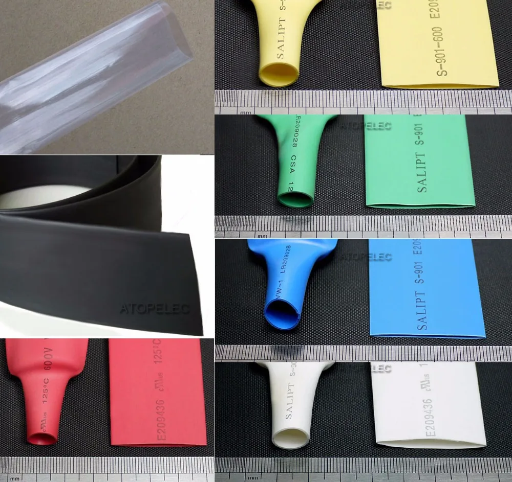 

36mm Wide / 22mm Diameter Polyolefin 2:1 Heat Shrink Tubing ROHS UL Black/Red/Yellow/Green/Blue/White/Clear