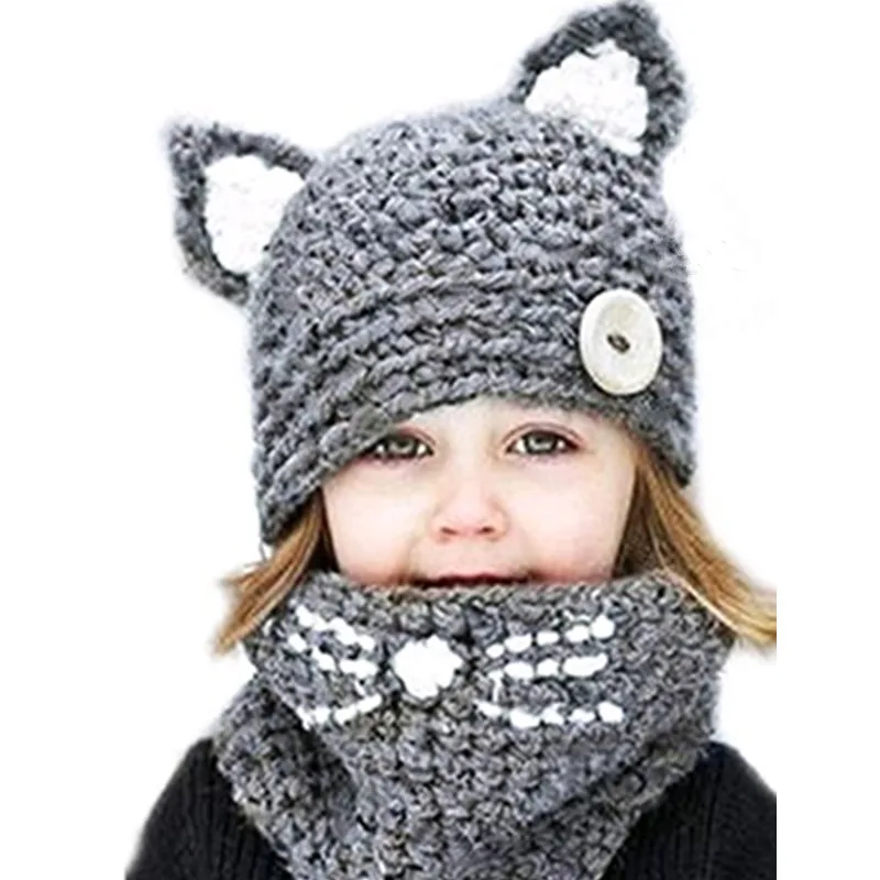 2 шт./лот, детский шарф с рисунком+ теплая вязаная шапка для мальчиков и девочек, детские шапки для новорожденных, детская шапочка аксессуары для детской одежды