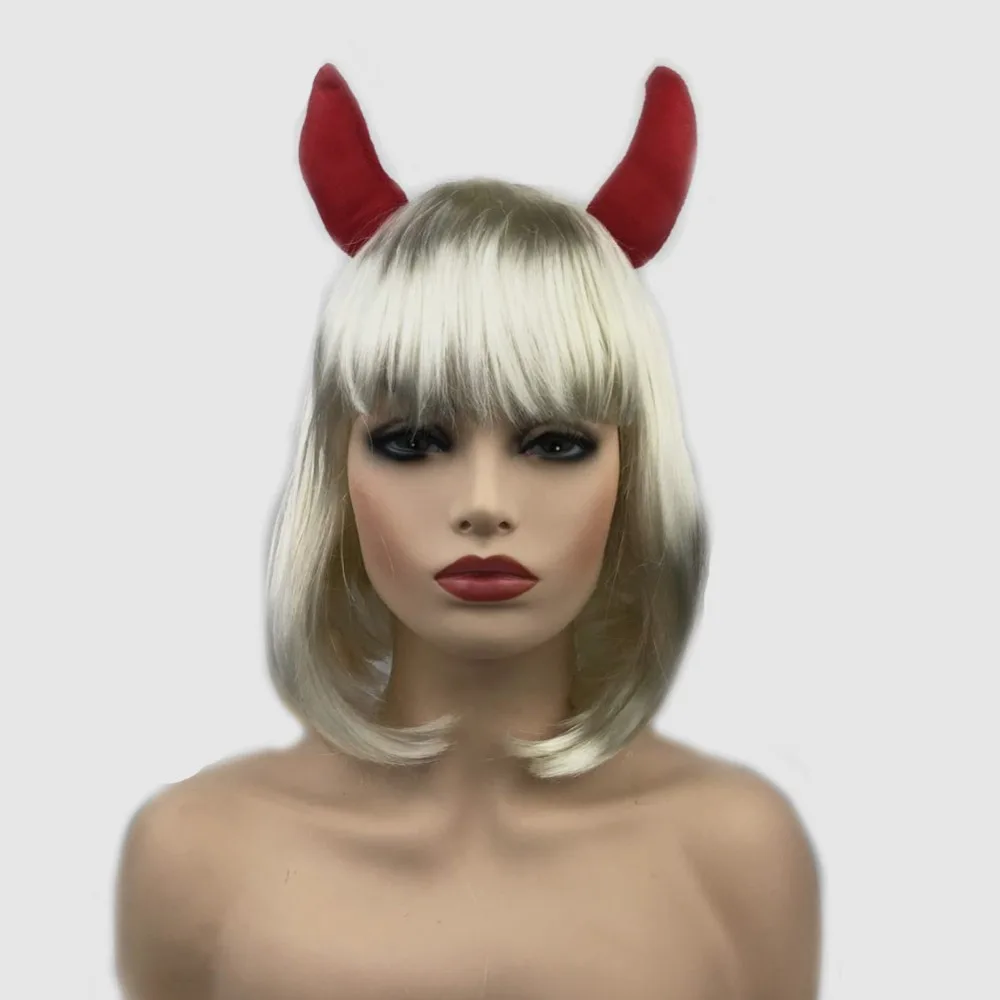 

StrongBeauty Halloween WIigs Costume Blonde Wig with Horns Wig Party Synthetic Hair