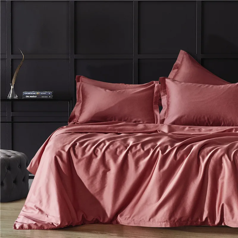 

Fashion Orange Solid Color 60# Long-Staple Cotton Bedding Set Black Duvet Cover Set Bed Cover USA Queen King 3Pcs Bedclothes