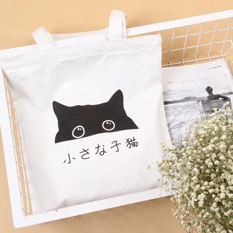 2016 Cotton Canvas font b Women b font Handbag Fashion Female Lovely Cat Ladies font b
