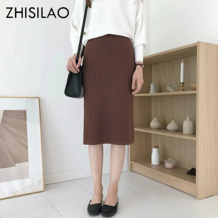 Aliexpress.com : Buy ZHISILAO Solid Knitted Long Skirts Winter 2018 ...