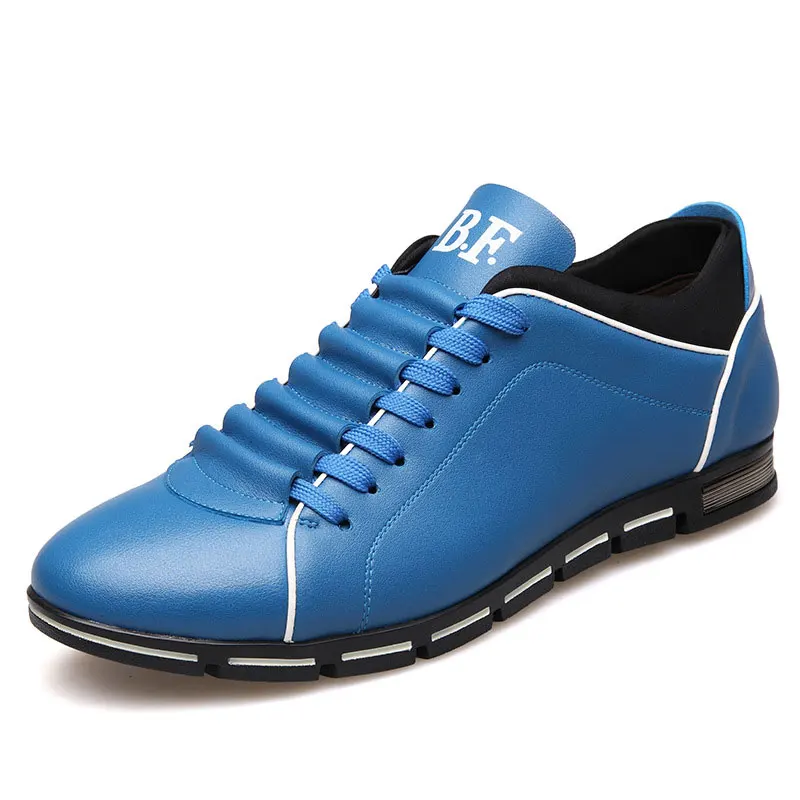 Повседневная обувь из искусственной кожи; мужские кроссовки; Новинка года; однотонная мужская обувь на шнуровке; удобная мужская обувь на плоской подошве; zapatos de hombre - Цвет: Blue