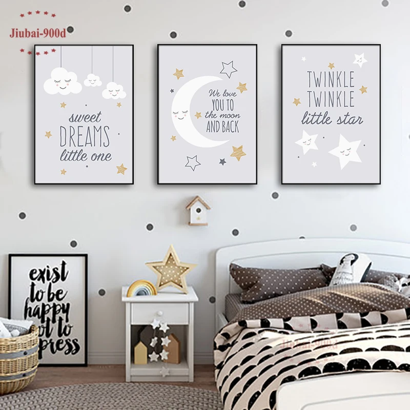 

Nursery Baby Room Wall Decoration Cartoon Cloud Moon Stars Posters Canvas Painting Pictures Wall Art Posters and Prints NUR65