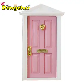 

Pink 1:12 Doll Mini Furniture Wooden Accessories European Door Children DIY Doll House Decoration Door Kids Toy Model
