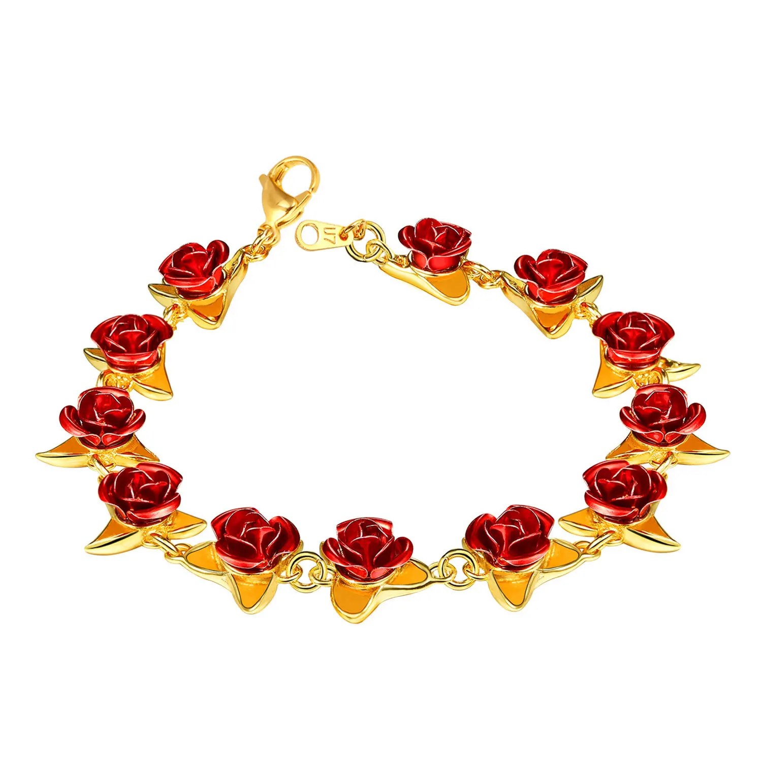 

Red Rose Flowers Bracelet Femme Wrist Charm Chain Gold Color Fashion Jewelry Bracelets for Women Mother's Day Gifts Dropshipping