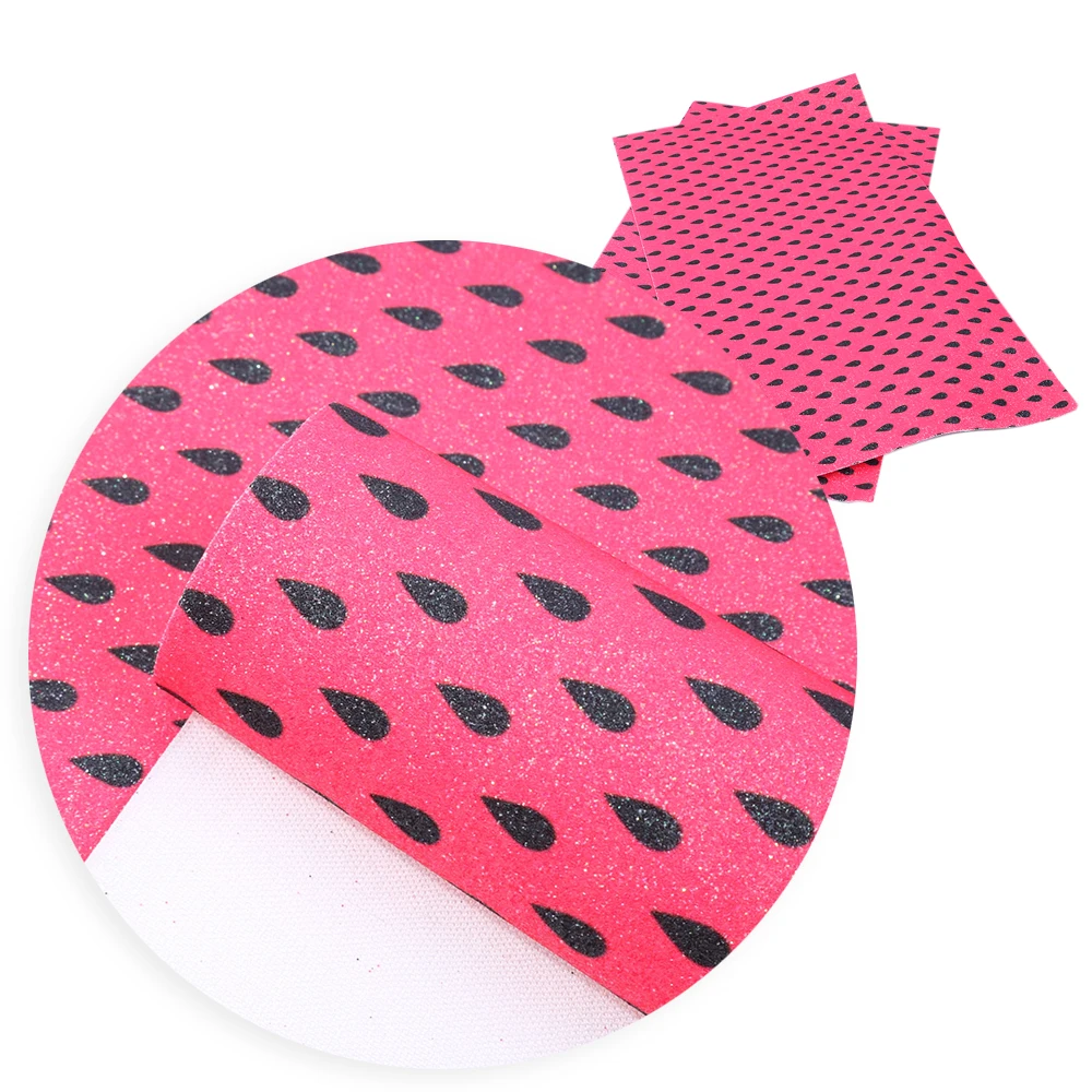 

New 30*140cm Fine Glitter Watermelon Dot Flower Synthetic Leather Patchwork For Hair Bow Bags Phone Case DIY Projects,1Yc6519