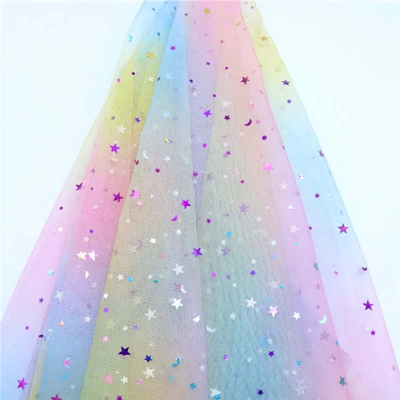 5m/lot 1.5m Width Rainbow Moon&star&love Heart Mesh Fabric Gauze Tulle Tissue Kids Tutu Dress Fabric DIY Sewing Accessories