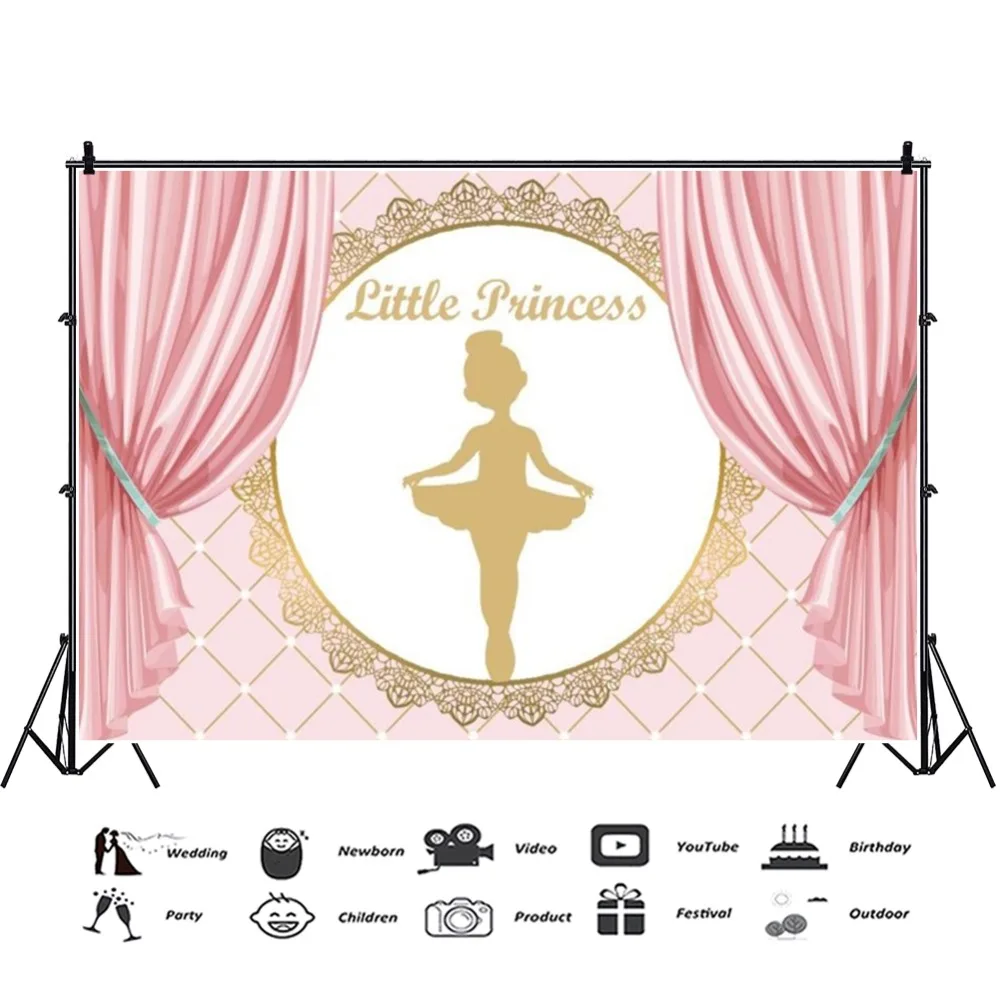 Laeacco Pink Princess Backgrounds Ballet Dancing Girl Baby Birthday Party Poster Photography Backdrops Photocall  Photo Studio