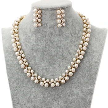 

Hesiod Simulated Pearl Wedding Jewelry Sets Crystal Short Choker Necklace Earrings Sets Romantic Women Engagement Jewelry Set