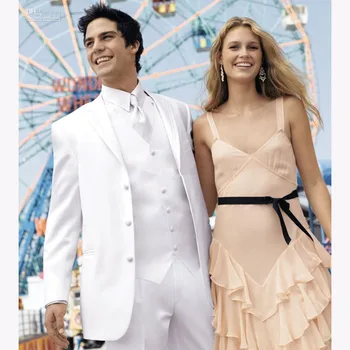 

New white high quality Ball gown suit 3 Buttons Groom mens suits Tuxedos Notch Collar Wedding Suits for Men (Jacket+Pants+Vest)