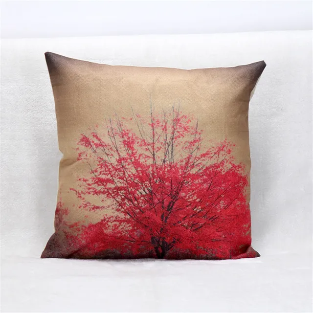 Vintage Red Tree Cushion Cover Linen Cotton New Design Decorative Throw Pillowcase Cover For