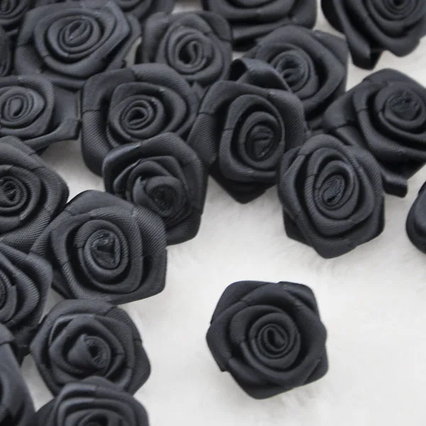 20 штук оптом атласная лента цветок Роза отделка шитье много смешанных цветов B84 - Цвет: Black