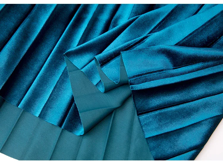 2018 осень зима бархатная юбка высокая талия узкие большие качели длинные плиссированные юбки металлик плюс размеры Saia