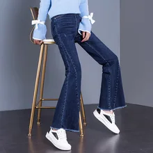 Весна джинсовый женский Повседневный с высокой талией Большой размер рыбий хвост Брюки Корейская версия расклешенные брюки прямые широкие брюки