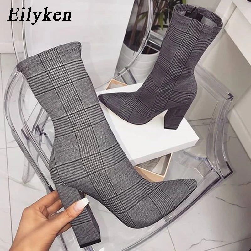 Eilyken/пикантные женские ботильоны с принтом; ботинки с острым носком на высоком тонком каблуке; Mujer Femme; ботинки «Челси» на молнии; Размеры 35-42