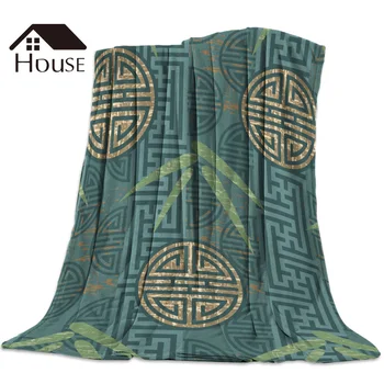 

BIGHOUSES Throw Blanket Vintage Green Pattern Warm Microfiber Blanket