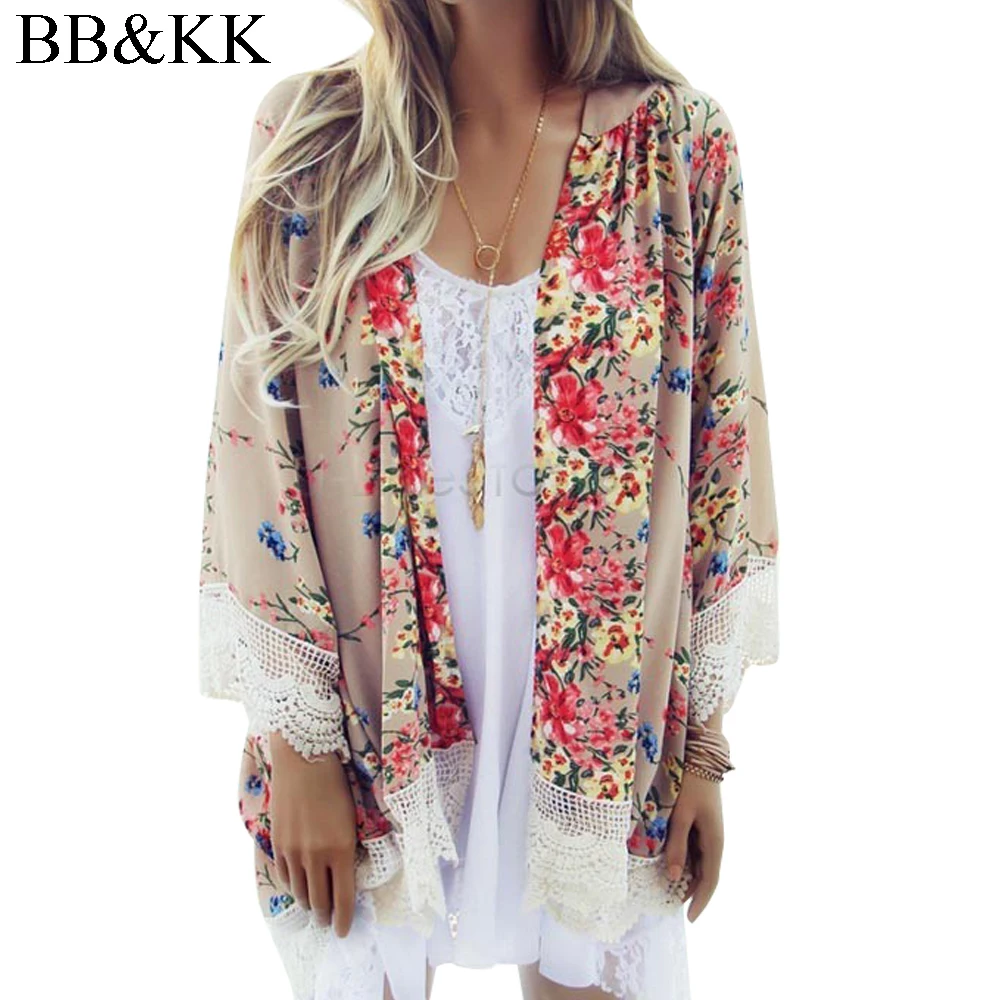Meilleur 2017 Femmes Motif Floral Imprimé Cap Knits Dentelle Kimono Cardigan Blouse Chemise Marque Tops Chauve Souris Manches Blusas Femininas