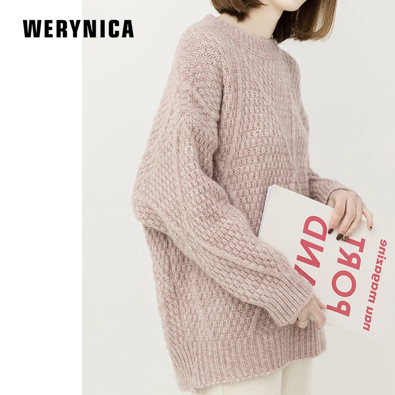 

Werynica 2019 New Women Pullover Female O-neck Warm Sweater Fashion Spring Autumn Warm Casual Loose Knitted Women Tops
