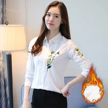 Vintage Embroidery Shirt Women Blouse New Plus Size S-3XL Plus Cashmere Long Sleeve Blouses Casual Office OL Female Shirts Blusa