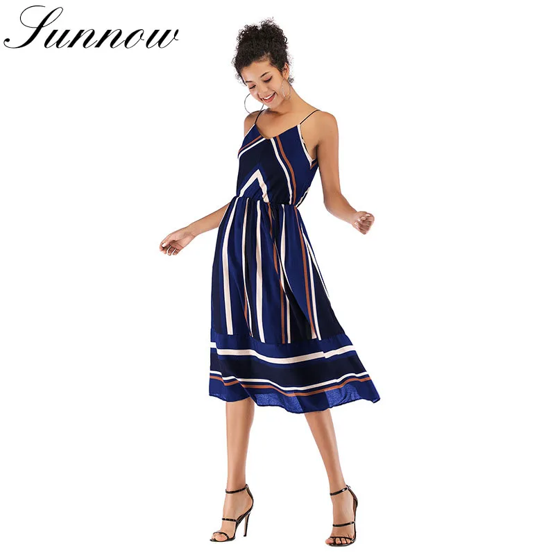 SUNNOW женское сексуальное платье Лето Спагетти ремень бохо с эластичным поясом