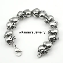 Doble pulsera del cráneo del acero inoxidable 316L del encanto italiano pulsera del Punk rock amigos cadena de la mano brazo jamaica náutico KB470