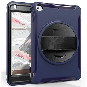 

For iPad mini 5 Tablet Case Shockproof Silicon PC Back Case Degree Rotation Stand Hand Strap Back Cover for iPad mini5 8" 2019