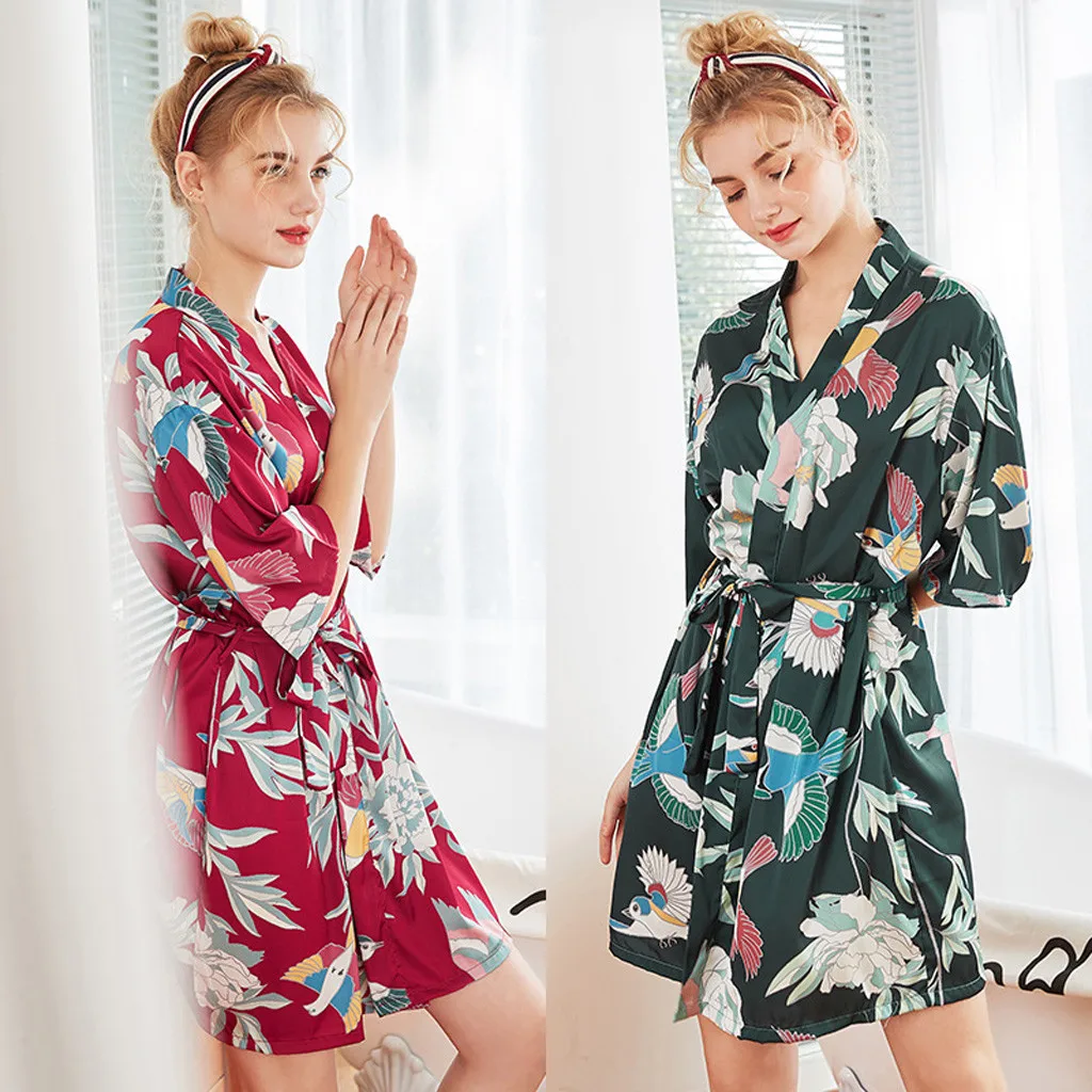 

2019 Newest Hot Ladies Women Floral Satin Silk Nightdress Lingerie Sleepwear Sleep Robe dresses Gown Night gowns Camis Dress#080