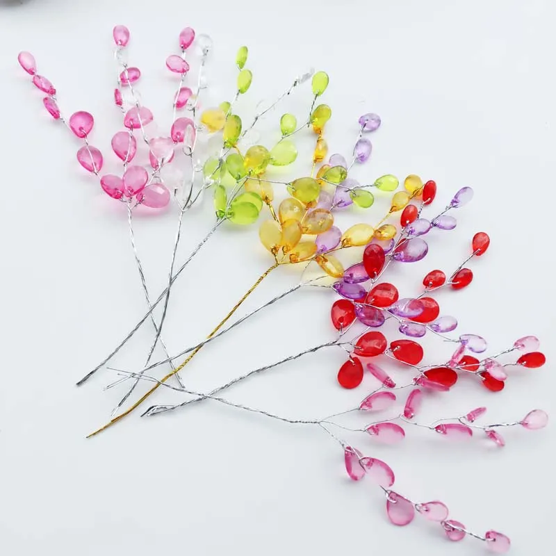 

20pcs 15cm Long Water Drop Acrylic Crystal Flower With Wire Stem Beaded Diamante Flower Pick For Hair Garland Wedding Decoration