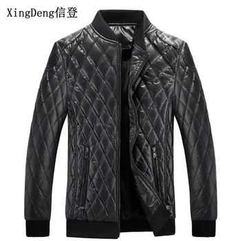 

XingDeng Long Sleeve Zipper Loose Casual Leather Bomber fashion Jacket Men Warm Waterproof Overcoat plus 4XL
