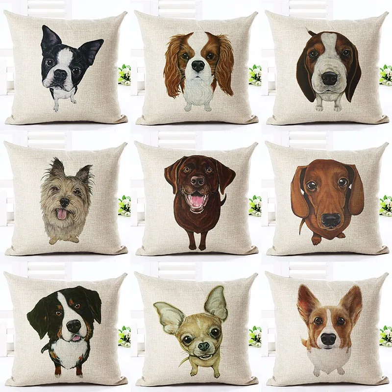 

Fashion Nordic Houseware Home Decor Cojines French Buldog Corgi Printed Sofa Pillow Throw Linen Cotton Pillow Cushion Almofadas