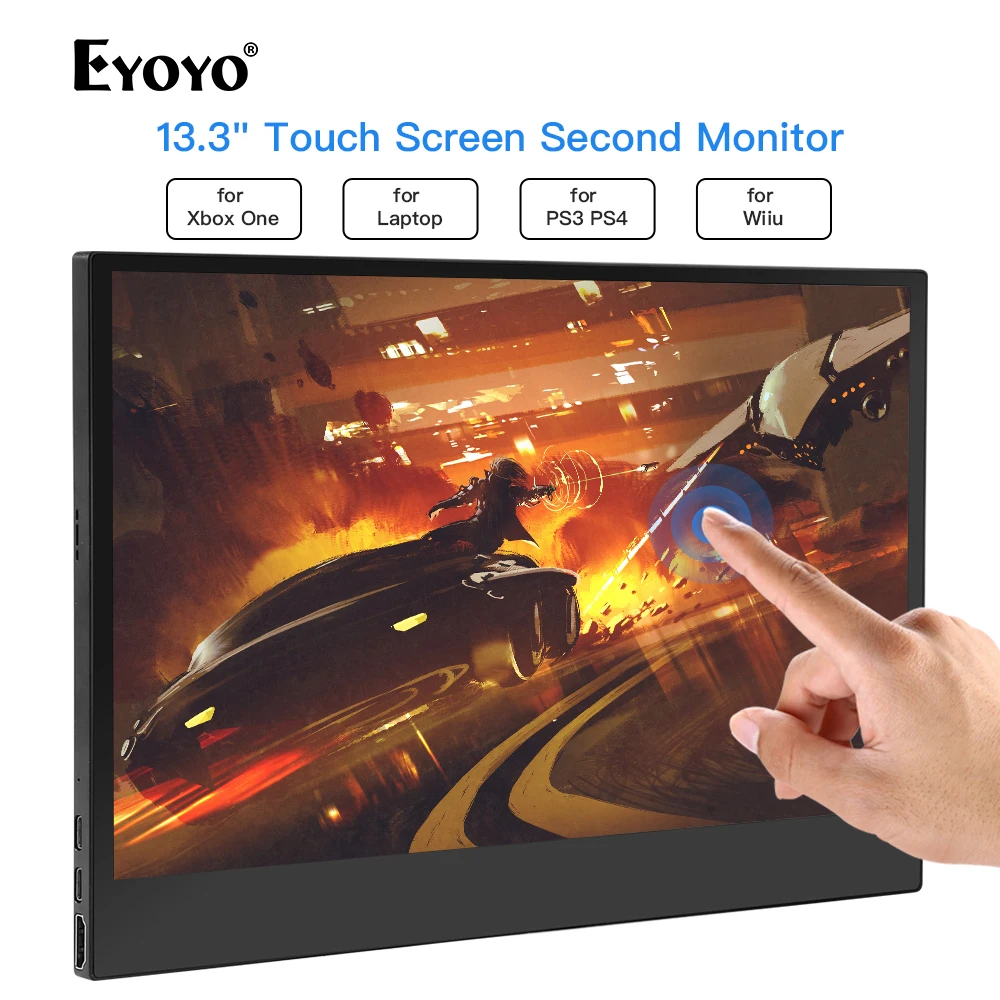 

Eyoyo 13.3" Portable 1920x1080 IPS Gaming Monitor compatible for Game Consoles PS3 PS4 WiiU Switch USB Monitor Mini PC Laptop